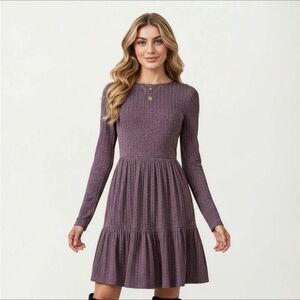 Long Sleeve Ribbed Sweater Dress - Light Purple